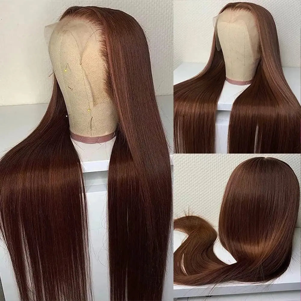 Schokobraune Lace Front Perücke aus Echthaar mit Baby Hair - Gerade Lace Frontal Perücke 13x4 Pre Plucked Hairline #4 150 Density