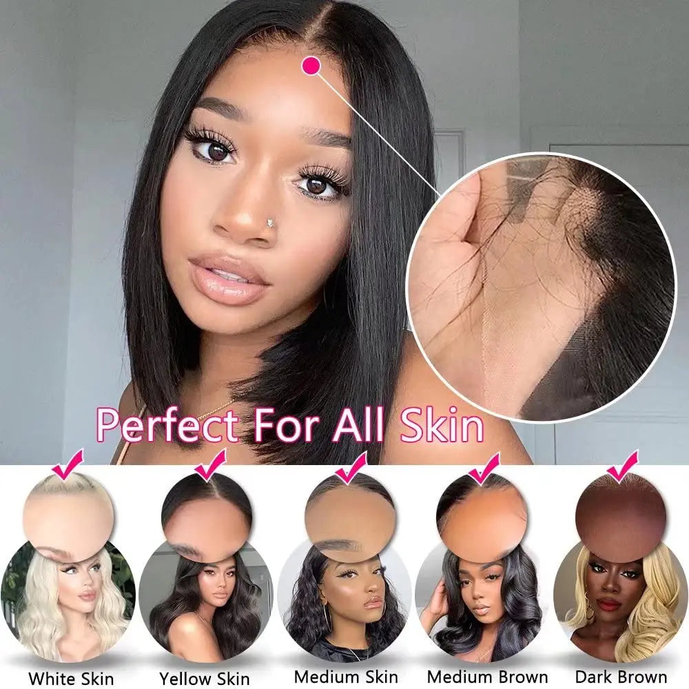 Kurze Gerade Bob Perücke Echthaar 13x4 Spitzenperücken Ohne Kleber Vorgezupft mit Babyhaar Brasilianische Virgin Echthaar für Damen