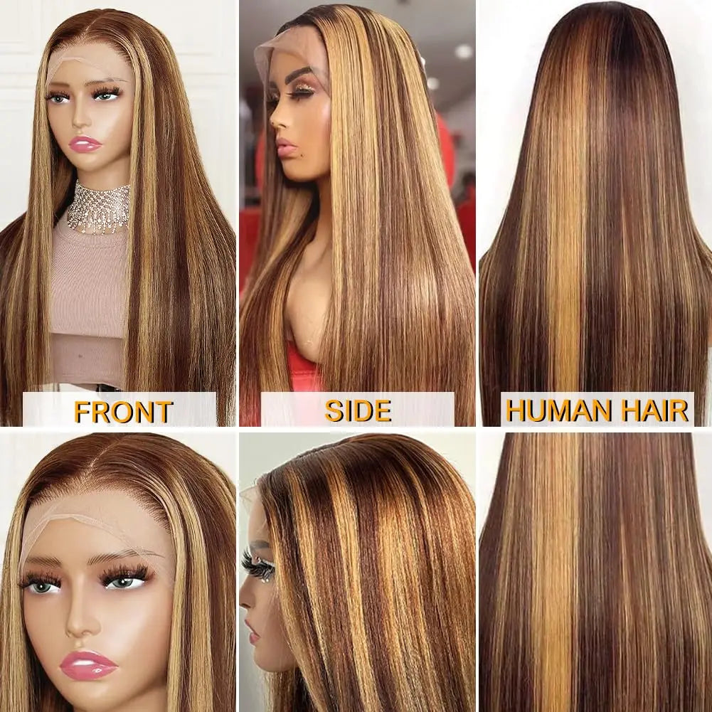 Honey Blonde Ombre Lace Front Echthaarperücke - Glatt & Strahlend