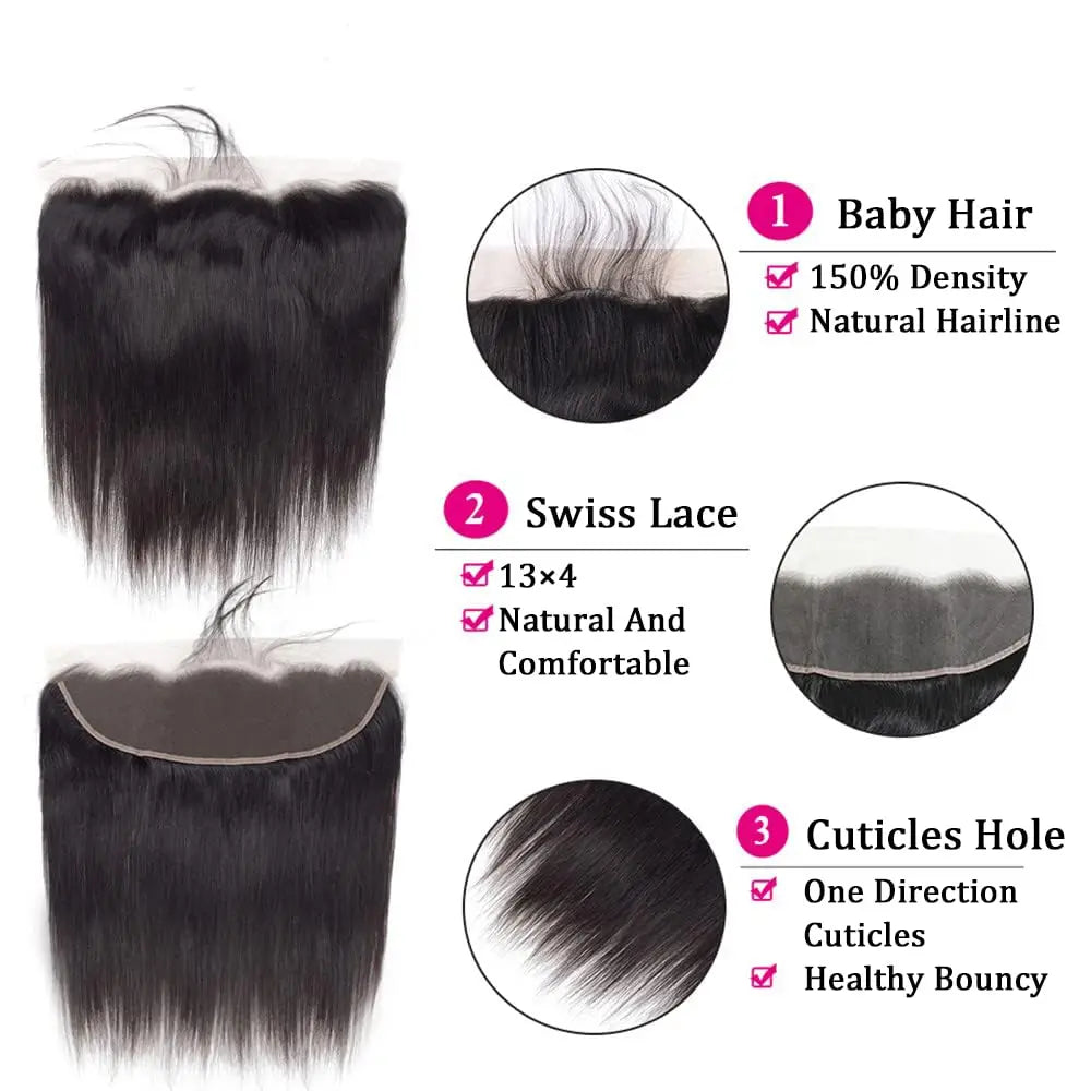 LavishBeauty Straight Brazilian Virgin Hair Bundles mit HD Lace Frontal