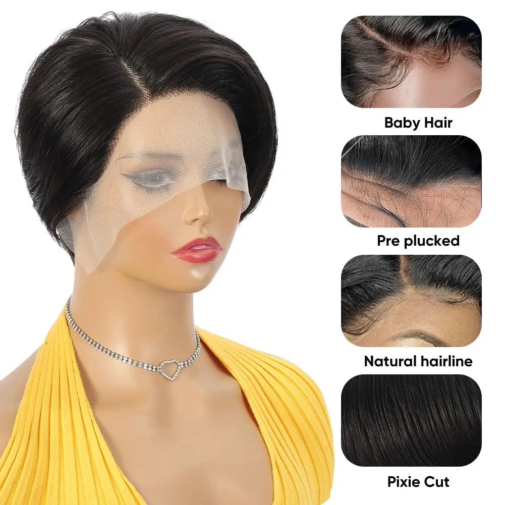 Kurzhaarschnitt-Perücke Bob Lace Frontal Glatt T-Teil Transparentes Brasilianisches Haar 150% Dichte Schwarze Kurzhaarperücke Für Schwarze Frauen #1B