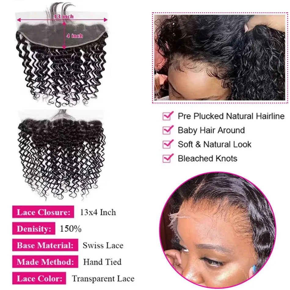 LavishBeauty Deep Wave Bundles mit Transparentem 13x4 Lace Frontal