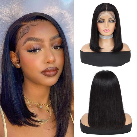 Verführerische Kurzhaarperücke aus brasilianischem Glatt-Haar - 13x4 Lace Wig