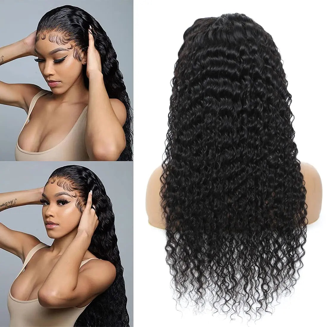 Brazilian Deep Wave Curly Menschliche Haarperücke - 13x4 Spitzenfrontperücke