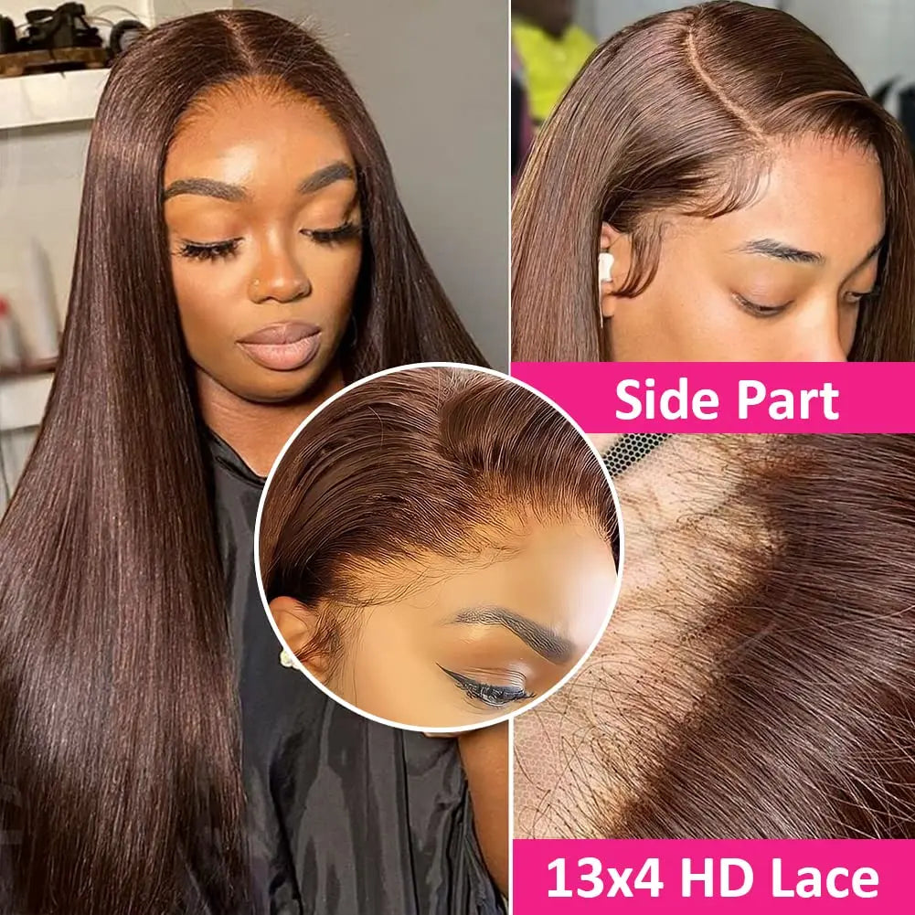 Schokobraune Lace Front Perücke aus Echthaar mit Baby Hair - Gerade Lace Frontal Perücke 13x4 Pre Plucked Hairline #4 150 Density