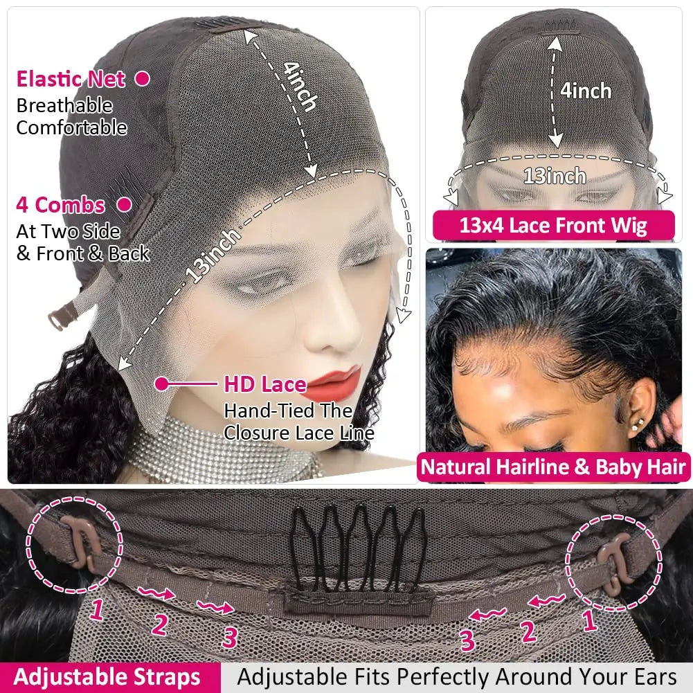 "Natürliche Lockenpracht" - 13x4 Water Wave Lace Front Perücken aus Echthaar, vorgezupft, mit Babyhaaren für schwarze Frauen (Farbe: #1B)