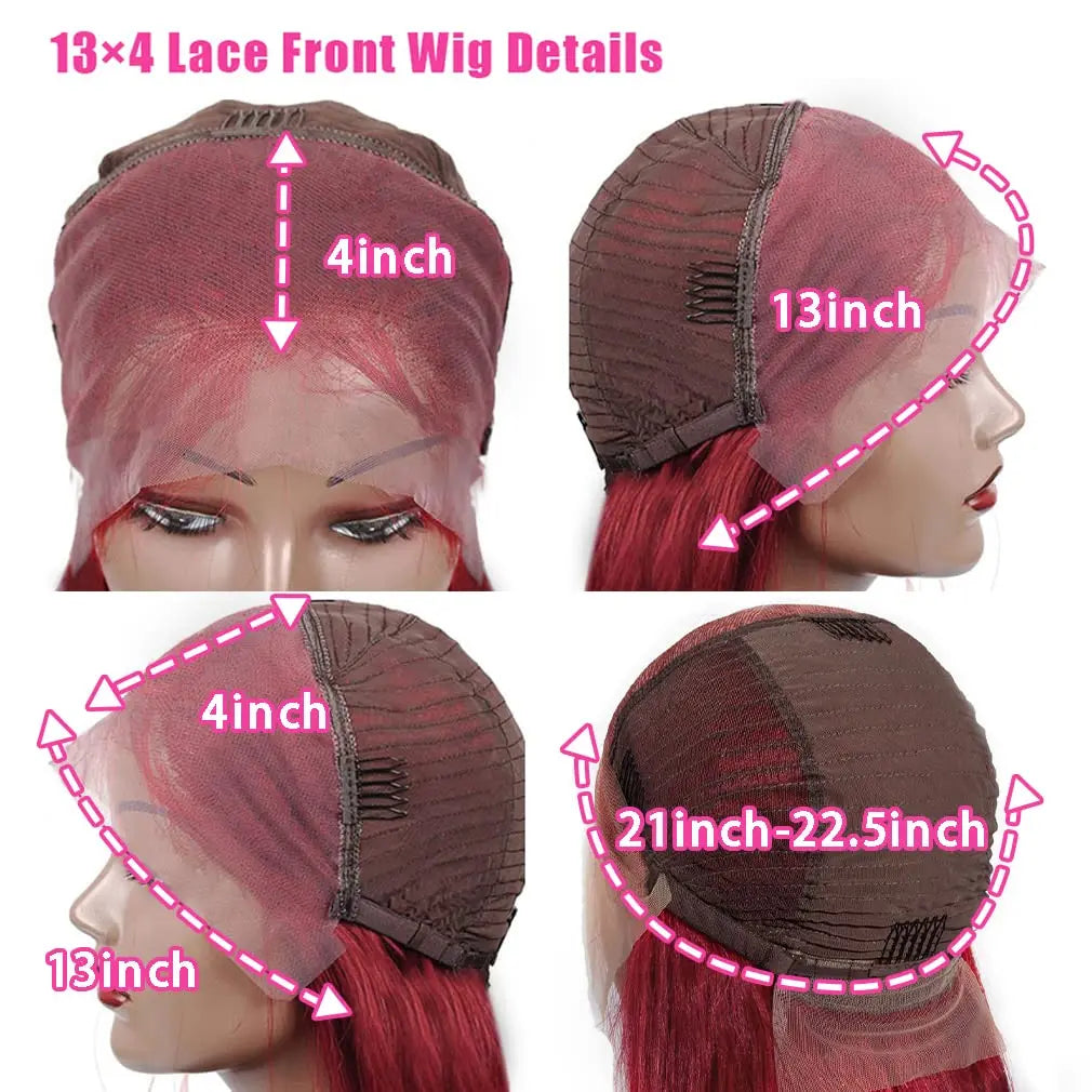 Burgunder Lace Front Perücke aus echtem Haar - 30 Zoll