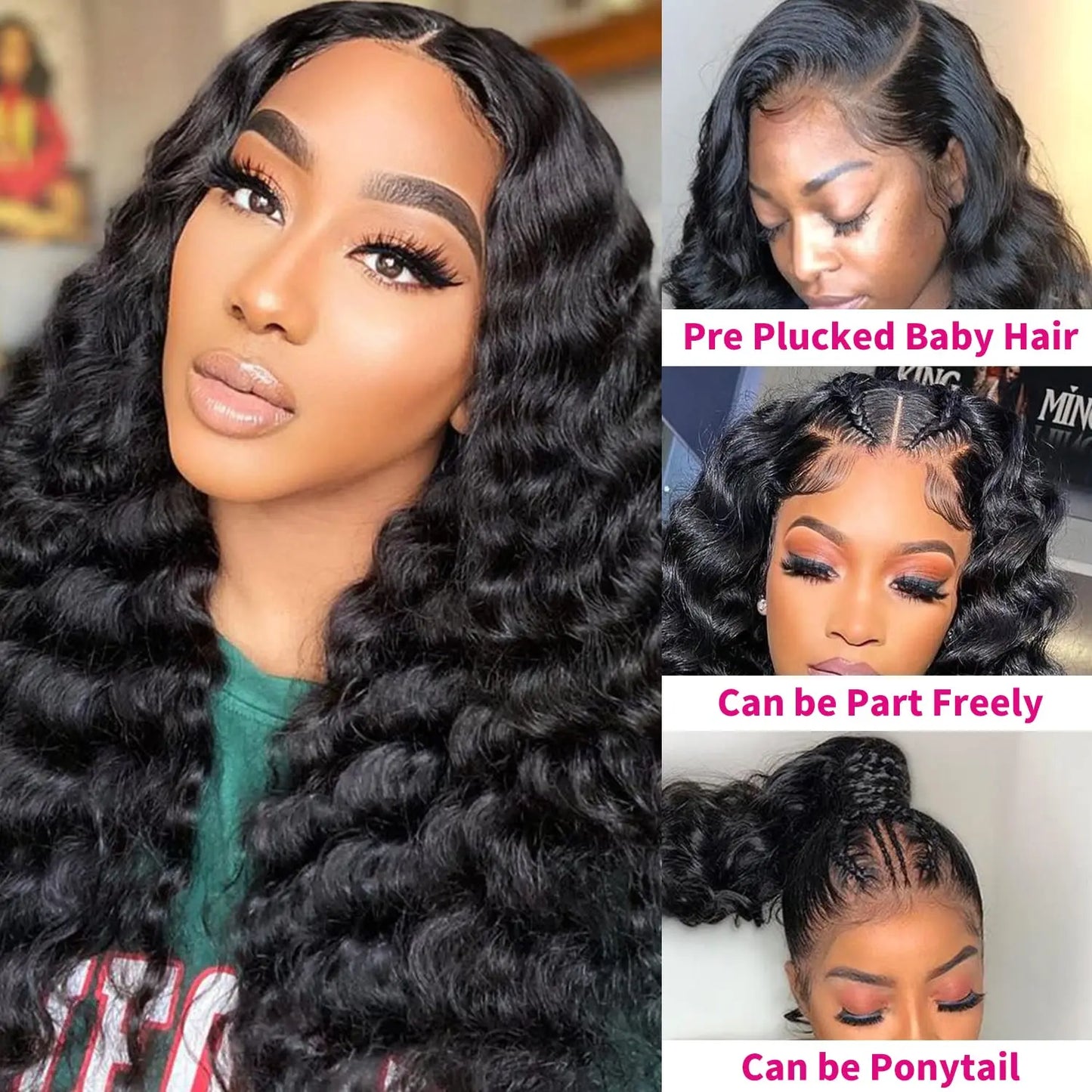 "Lockige Deep Wave Lace Front Perücken Echthaar 30 Zoll - Natürliche Farbe - xbeauty"