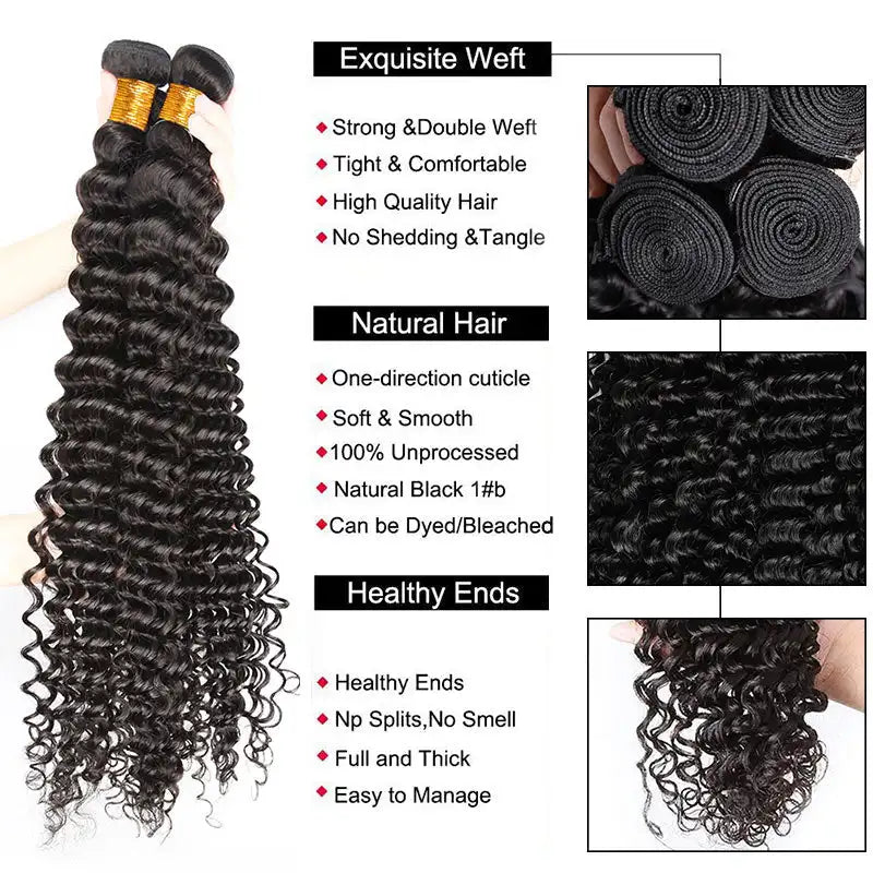 LavishBeauty Deep Wave Brazilian Hair mit Transparentem Lace Frontal