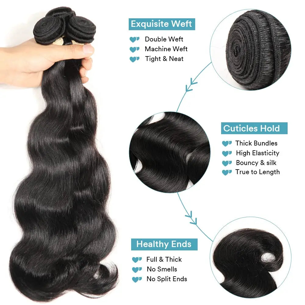 LavishBeauty Brazilian Body Wave Bundles mit HD Transparent Lace Frontal