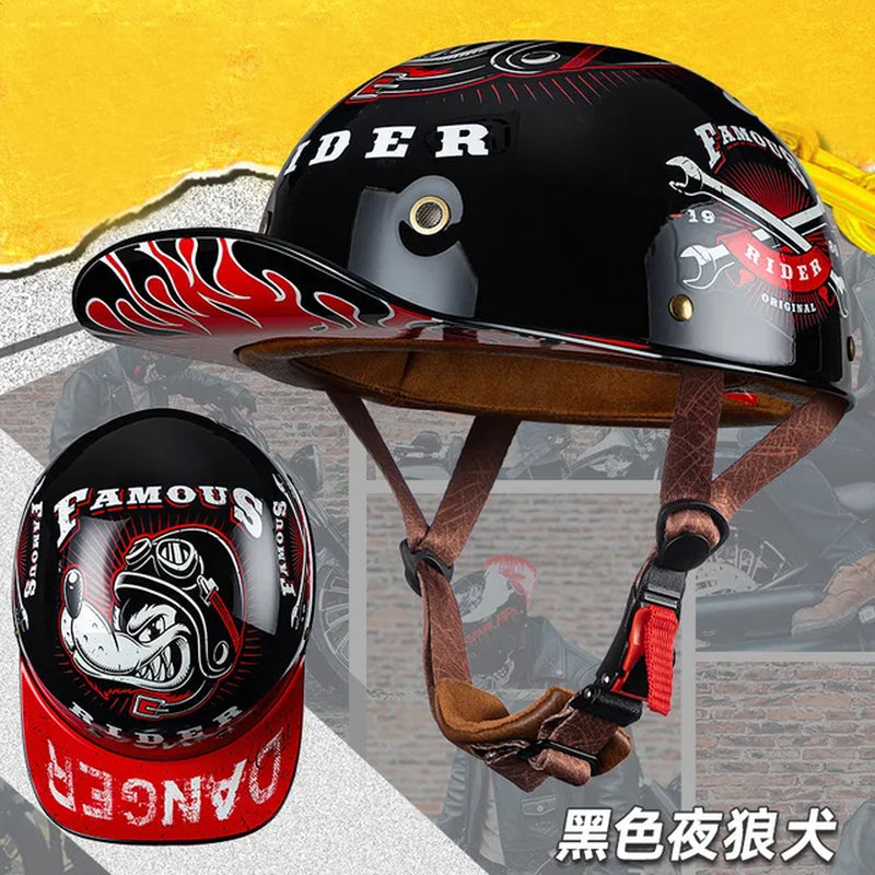 V Retro Gangster Personality Baseball Cap Men and Women Motorcycle Helmet Scoop Helmet Cap Electric Car Baseball Cap Half Helmet