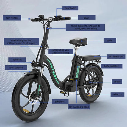 LavishApe KOOLUX KL-BK6S Faltbares E-Bike, detailierte Ansicht der Hauptkomponenten.