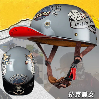 V Retro Gangster Personality Baseball Cap Men and Women Motorcycle Helmet Scoop Helmet Cap Electric Car Baseball Cap Half Helmet