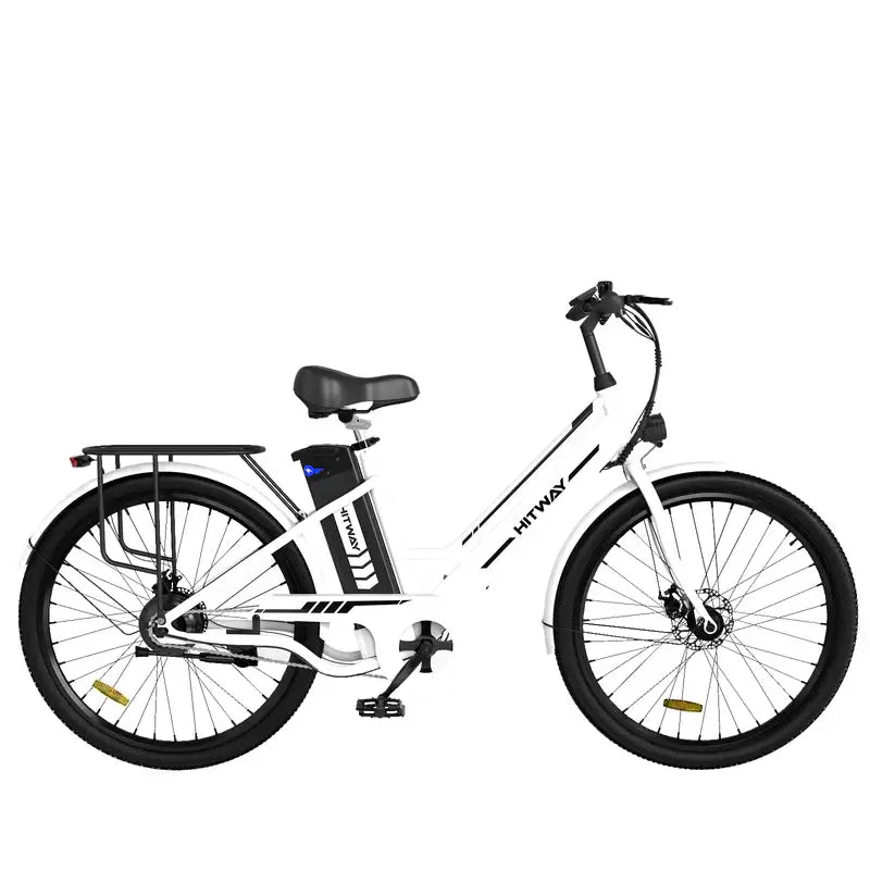 LavishApe HITWAY BK8S City E-Bike in Weiß, Seitenansicht, 250W Motor, 26 Zoll Räder