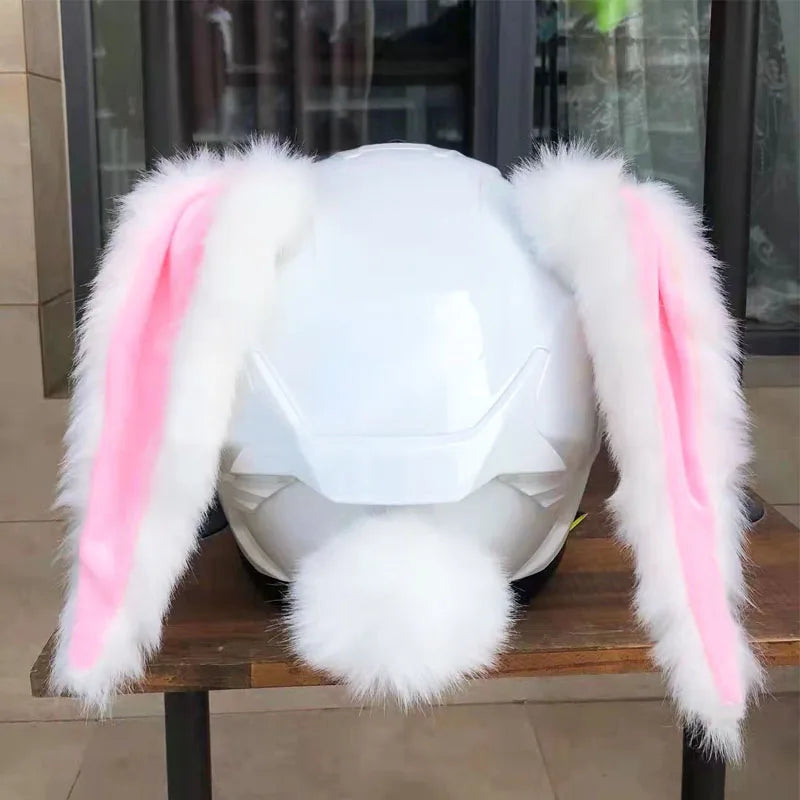 Car Motorcycle Helmet Cute Plush Rabbit Ears Decor Motocross Full Face off Road Helmet Accessories Sticker Cosplay Auto Styling