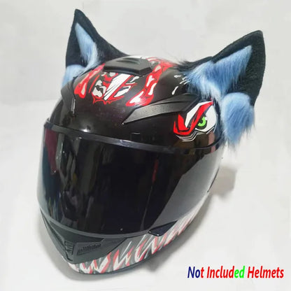 Motorcycle Electric Helmet Decoration 3D Stereo Wolf Ears Plush Foldable Motorbike Helmet Accessories Stickers Cosplay Styling