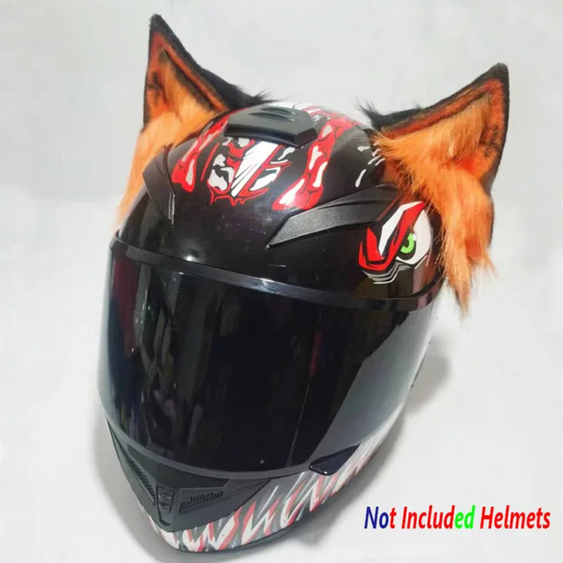 Motorcycle Electric Helmet Decoration 3D Stereo Wolf Ears Plush Foldable Motorbike Helmet Accessories Stickers Cosplay Styling