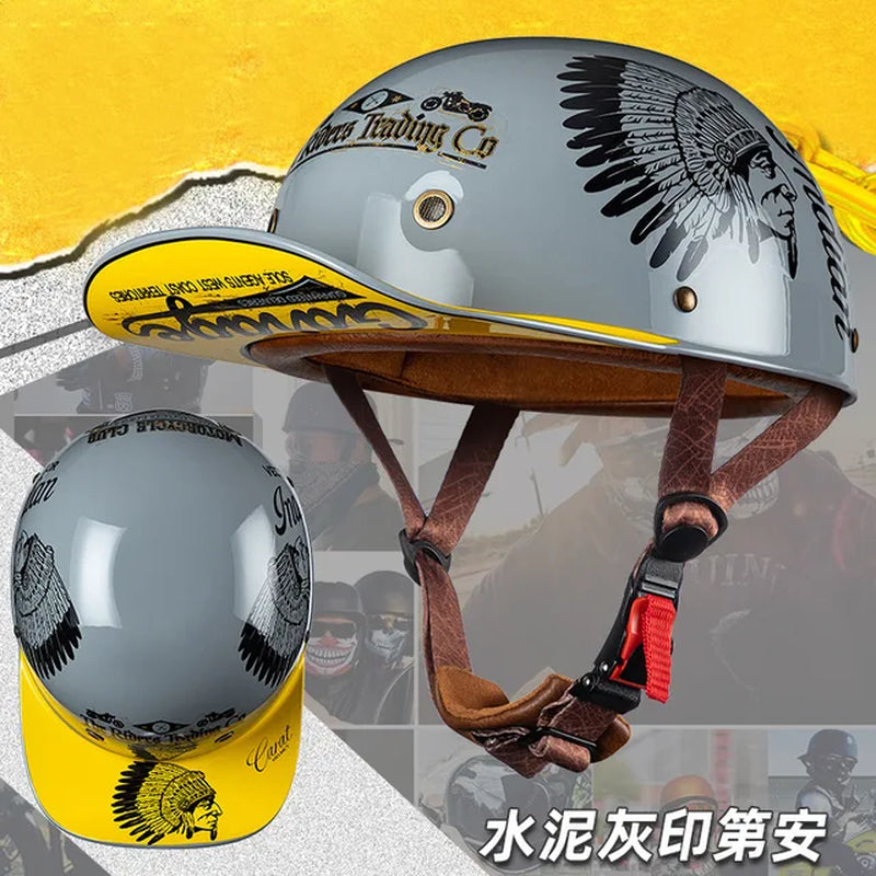 V Retro Gangster Personality Baseball Cap Men and Women Motorcycle Helmet Scoop Helmet Cap Electric Car Baseball Cap Half Helmet