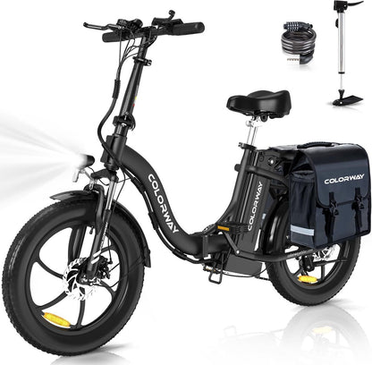 LavishApe COLORWAY BK6S klappbares E-Bike in Schwarz, mit Gepäcktasche und integriertem Frontlicht.