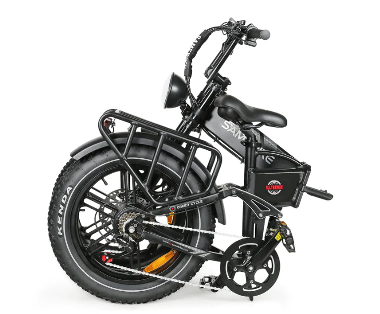 Zusammengeklapptes Samebike RS-A02 Offroad-E-Bike für einfachen Transport.