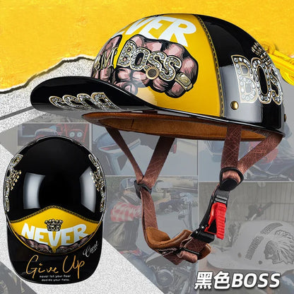 V Retro Gangster Personality Baseball Cap Men and Women Motorcycle Helmet Scoop Helmet Cap Electric Car Baseball Cap Half Helmet