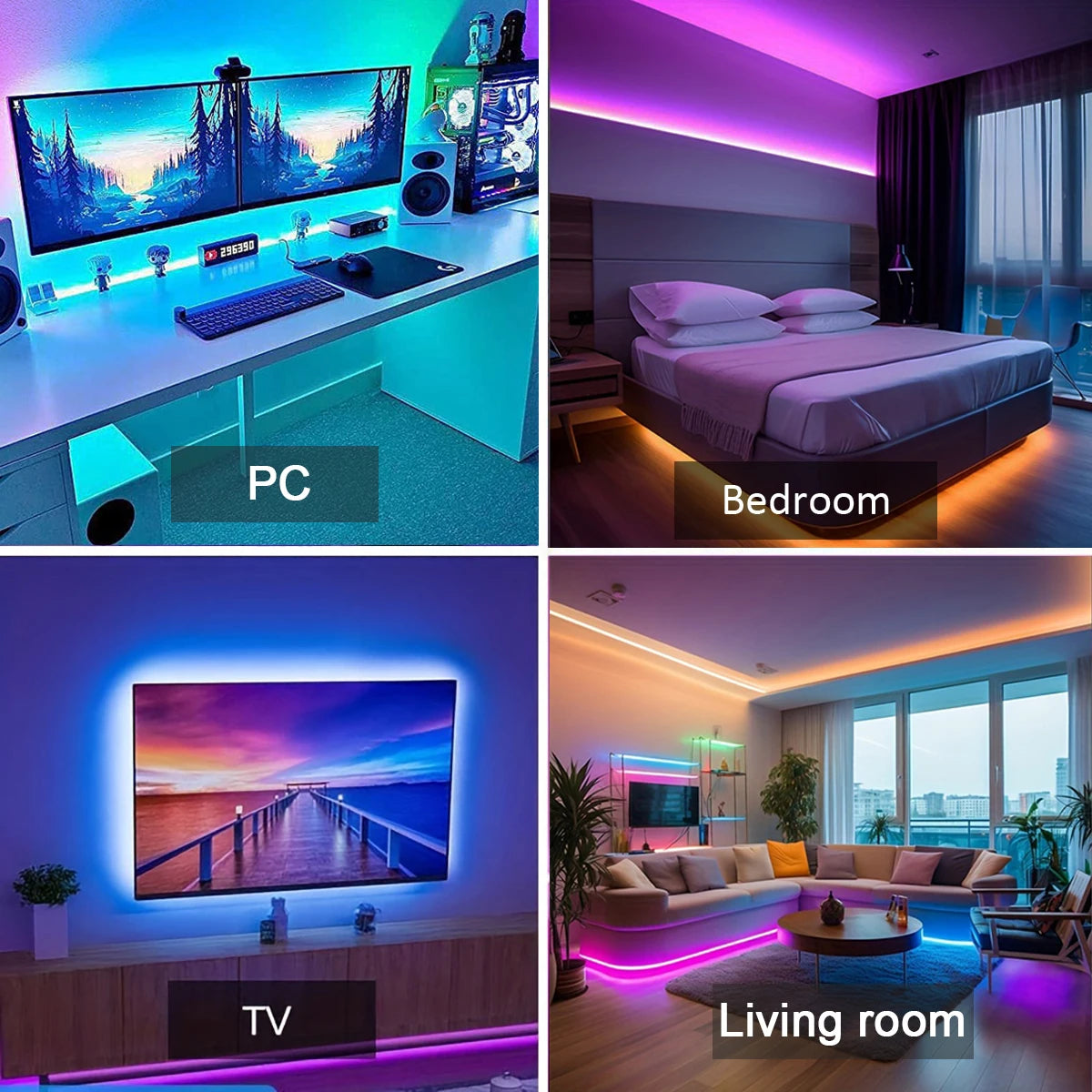 RGB LED Beleuchtung für PC, Schlafzimmer, TV und Wohnzimmer, farbwechselnd für individuelle Dekoration.