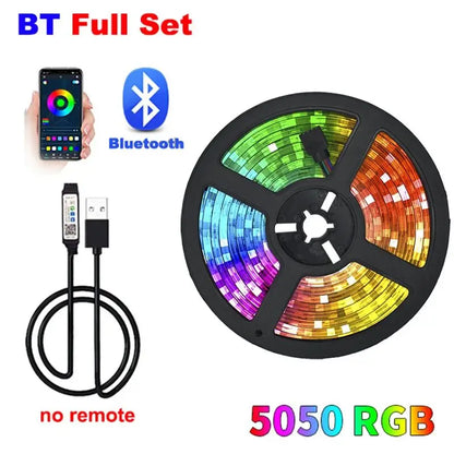 Bluetooth-LED-Streifen mit App-Steuerung und USB-Anschluss, 5050 RGB-Chipsatz ohne Fernbedienung.